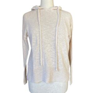 Rachel Zoe Cotton Linen Knit Pullover Hoodie Cream Quiet Luxury Boho Coastal-XS